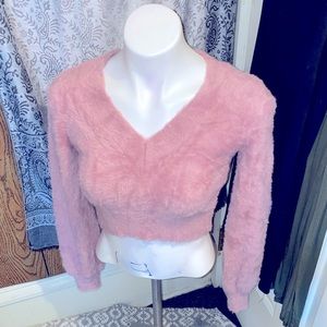 Cropped Kitten V-Neck Fuzzy Sweater from Sunday Best